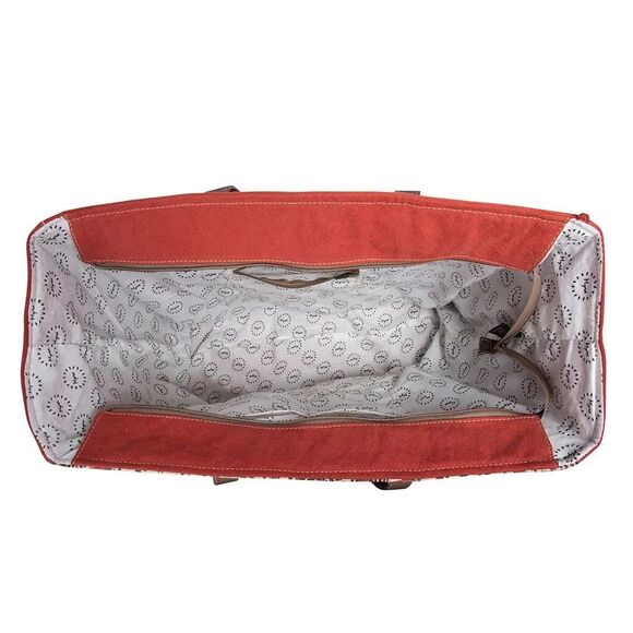 Myra Bag Handmade Fleur Rigaud Weekender Bag Upcycled Canvas & Cowhide Leather - Picture 6 of 13